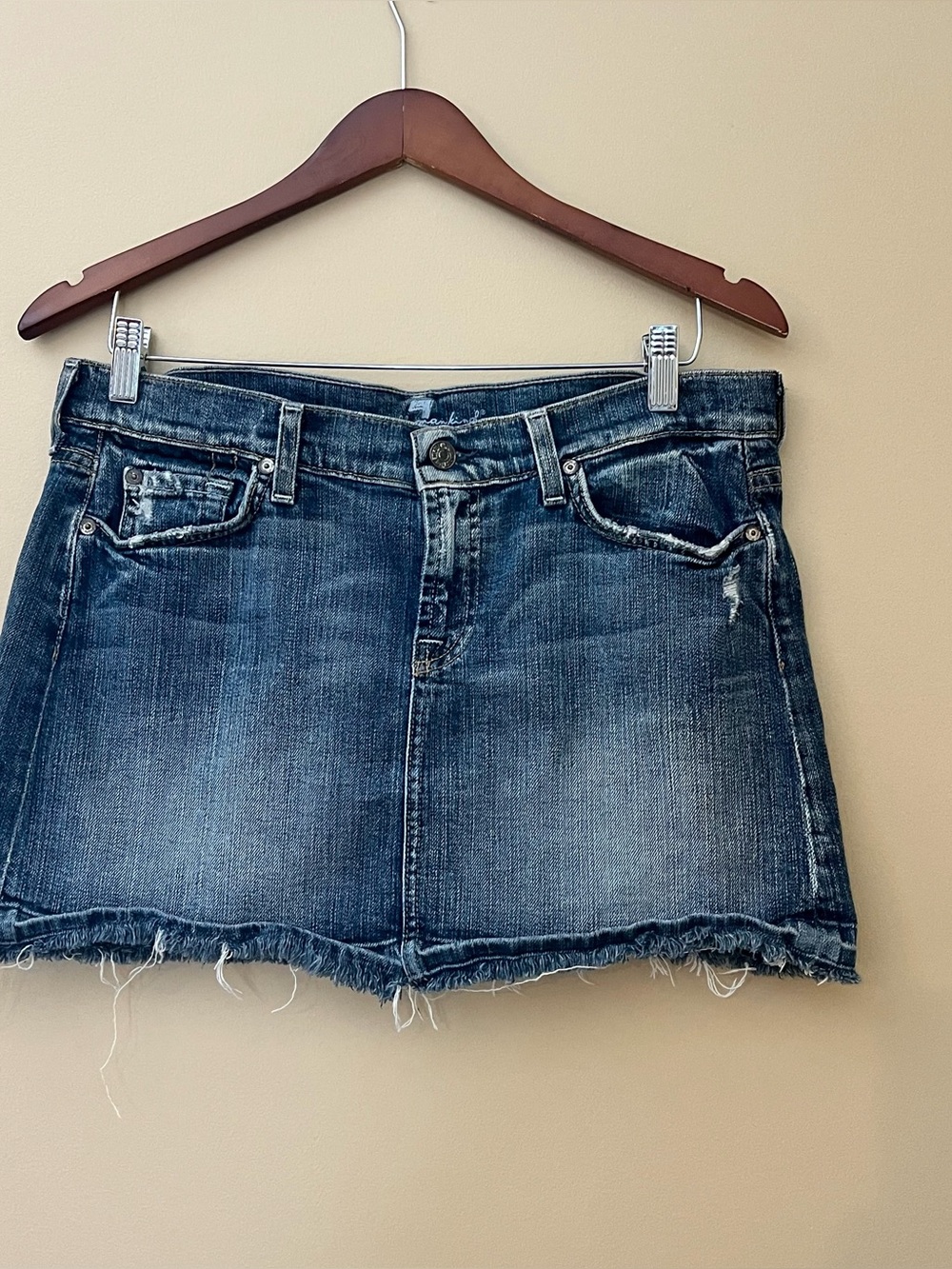 7 For All Mankind Womens Blue Denim Medium Wash Pockets Mini Skirt Size 32
